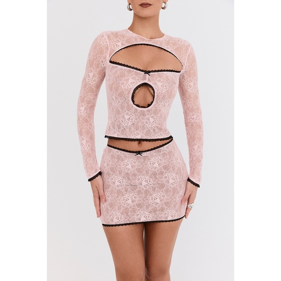 NEW Mistress Rocks Peony Lace Cutout Top and Skirt Set XS